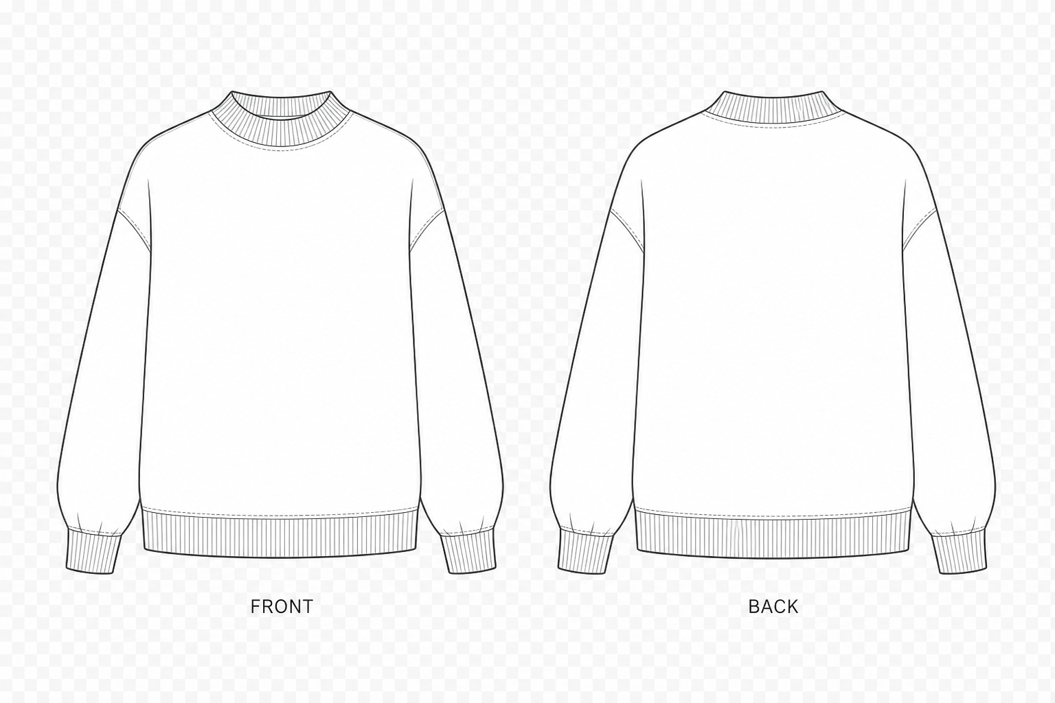 468 Sweatshirt Sewing Pattern | Women's Oversized Mock Neck front and back technical drawing