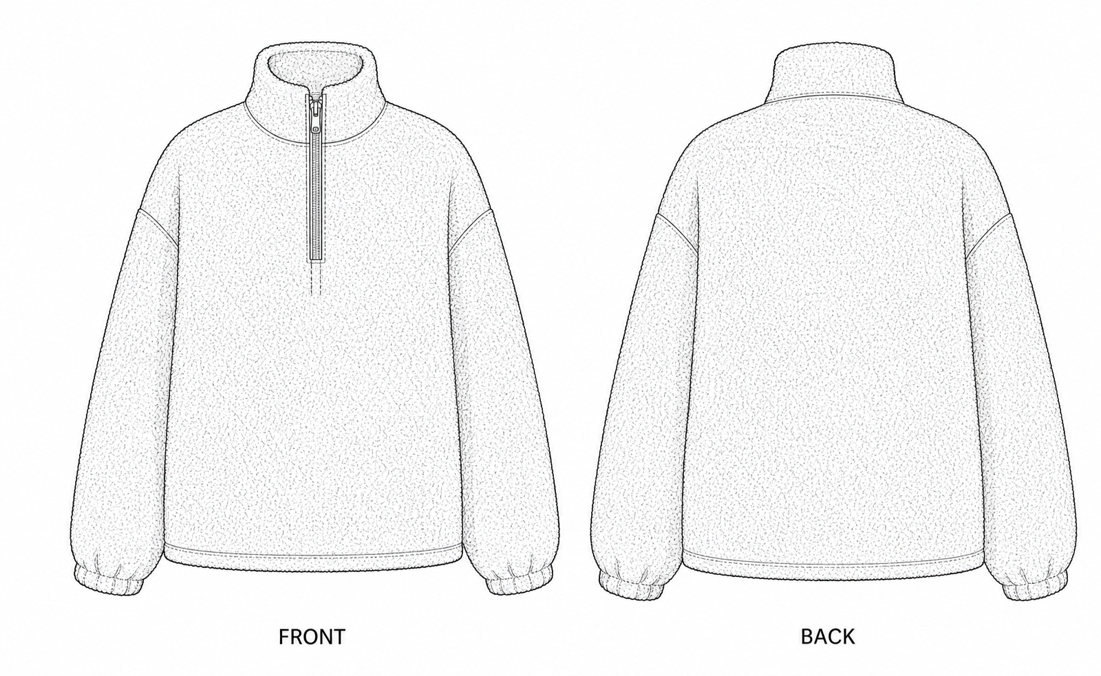 481 Coat Sewing Pattern | Women's Plush Fleece Pullover front and back technical drawing