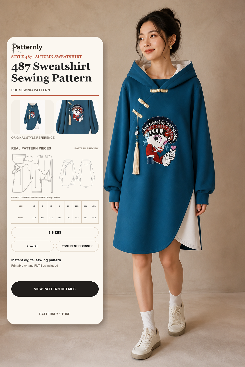 Chinese-Style Sweatshirt Dress Sewing Pattern 487 cover