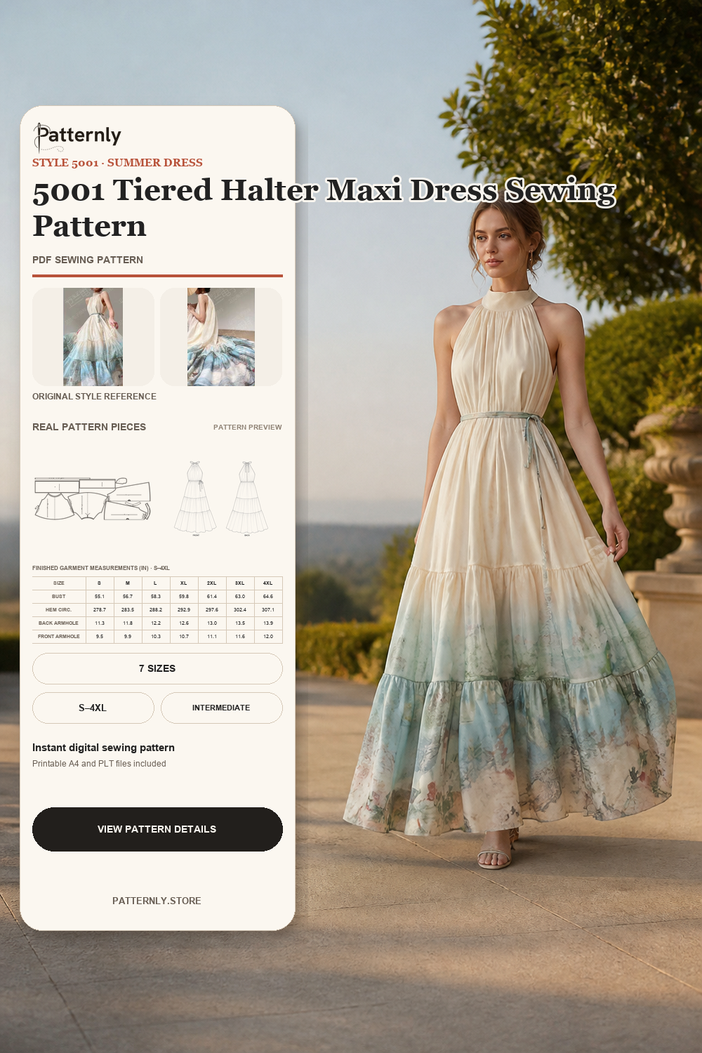 5001 Tiered Halter Maxi Dress Sewing Pattern cover
