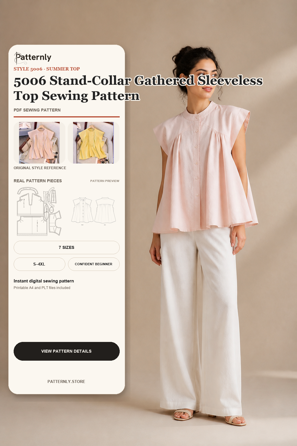 5006 Stand-Collar Gathered Sleeveless Top Sewing Pattern cover