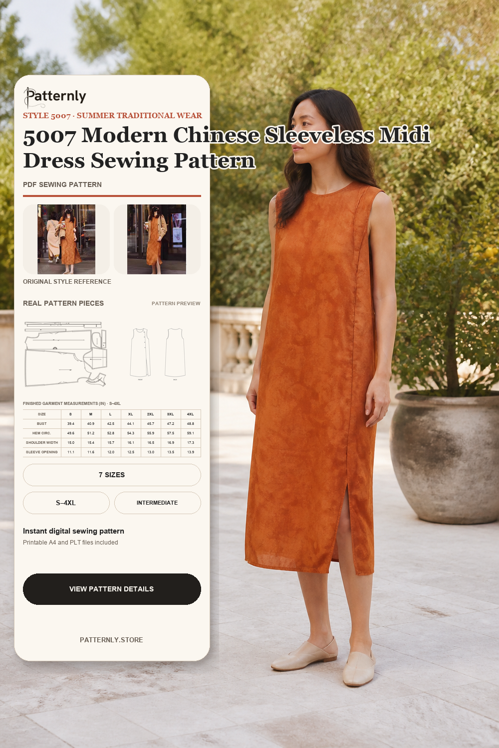 5007 Modern Chinese Sleeveless Midi Dress Sewing Pattern cover