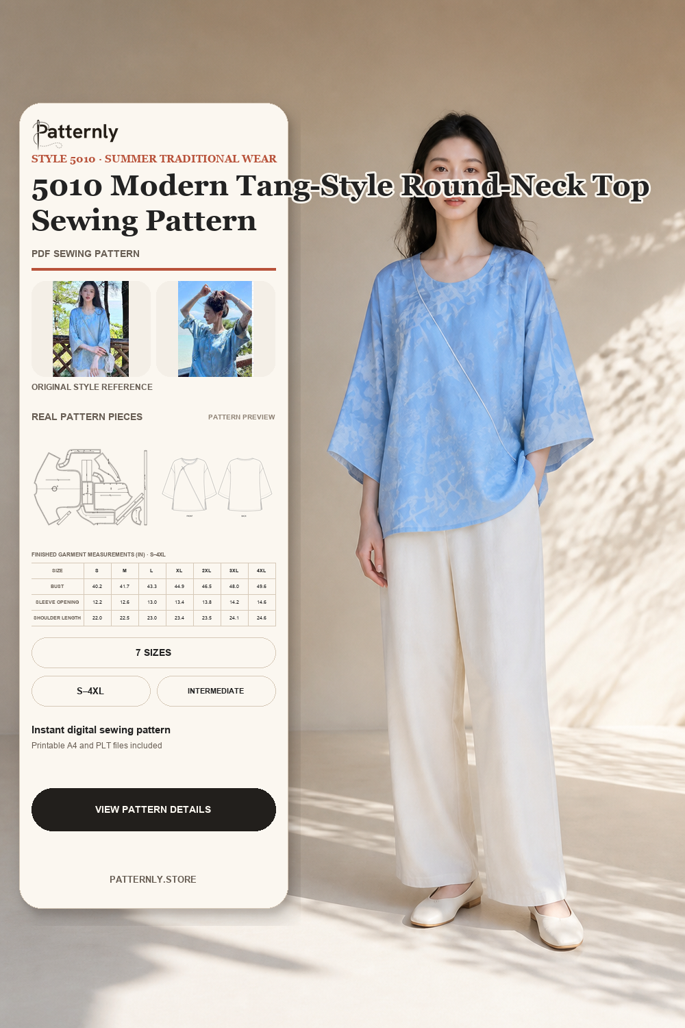 5010 Modern Tang-Style Round-Neck Top Sewing Pattern cover