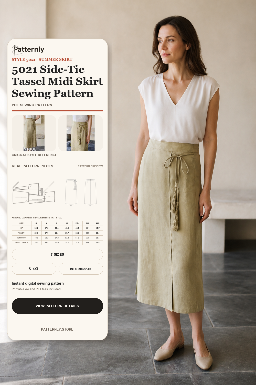 5021 Side-Tie Tassel Midi Skirt Sewing Pattern cover