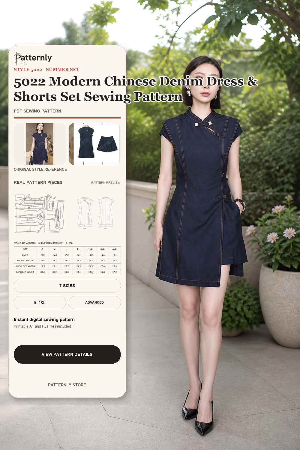 5022 Modern Chinese Denim Dress & Shorts Set Sewing Pattern cover