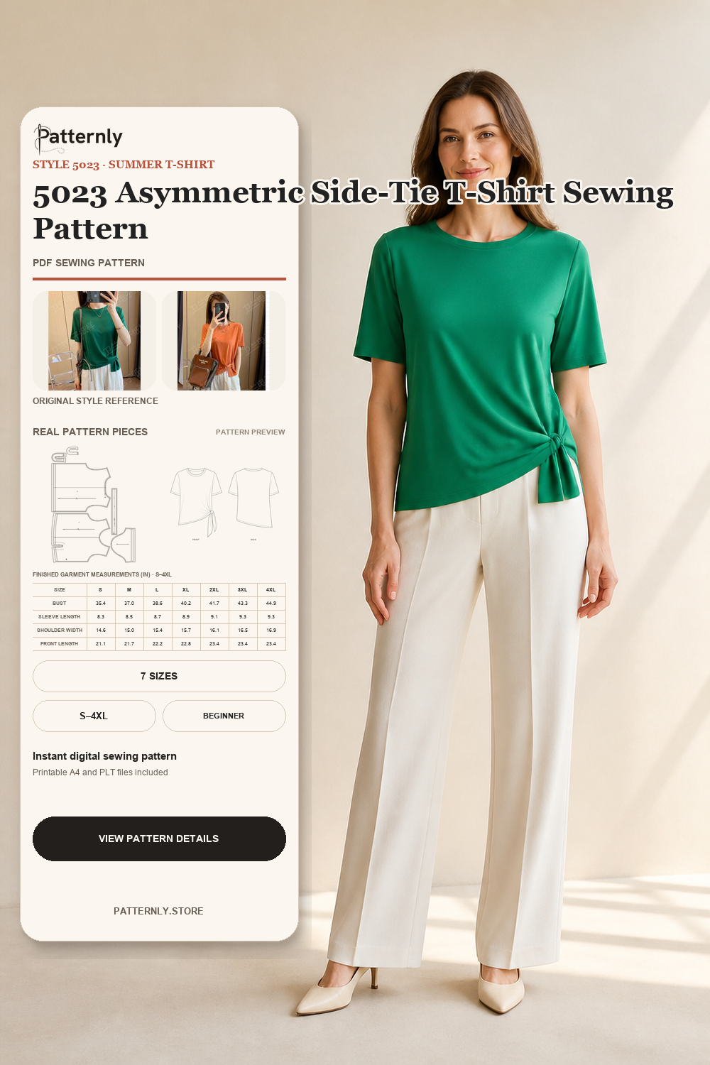5023 Asymmetric Side-Tie T-Shirt Sewing Pattern cover
