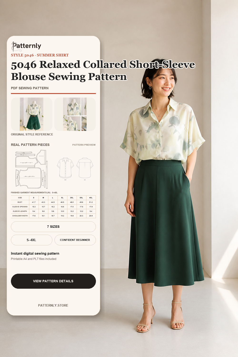5046 Relaxed Collared Short-Sleeve Blouse Sewing Pattern cover