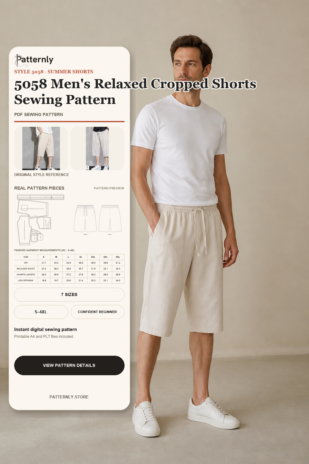 5058 Men's Relaxed Cropped Shorts Sewing Pattern cover