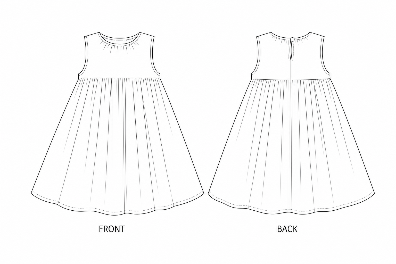 5063 Girls' Sleeveless Full-Skirt Dress Sewing Pattern front and back technical drawing