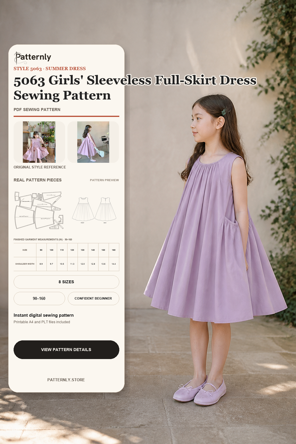 Girls' Sleeveless Full-Skirt Dress Sewing Pattern 5063 cover