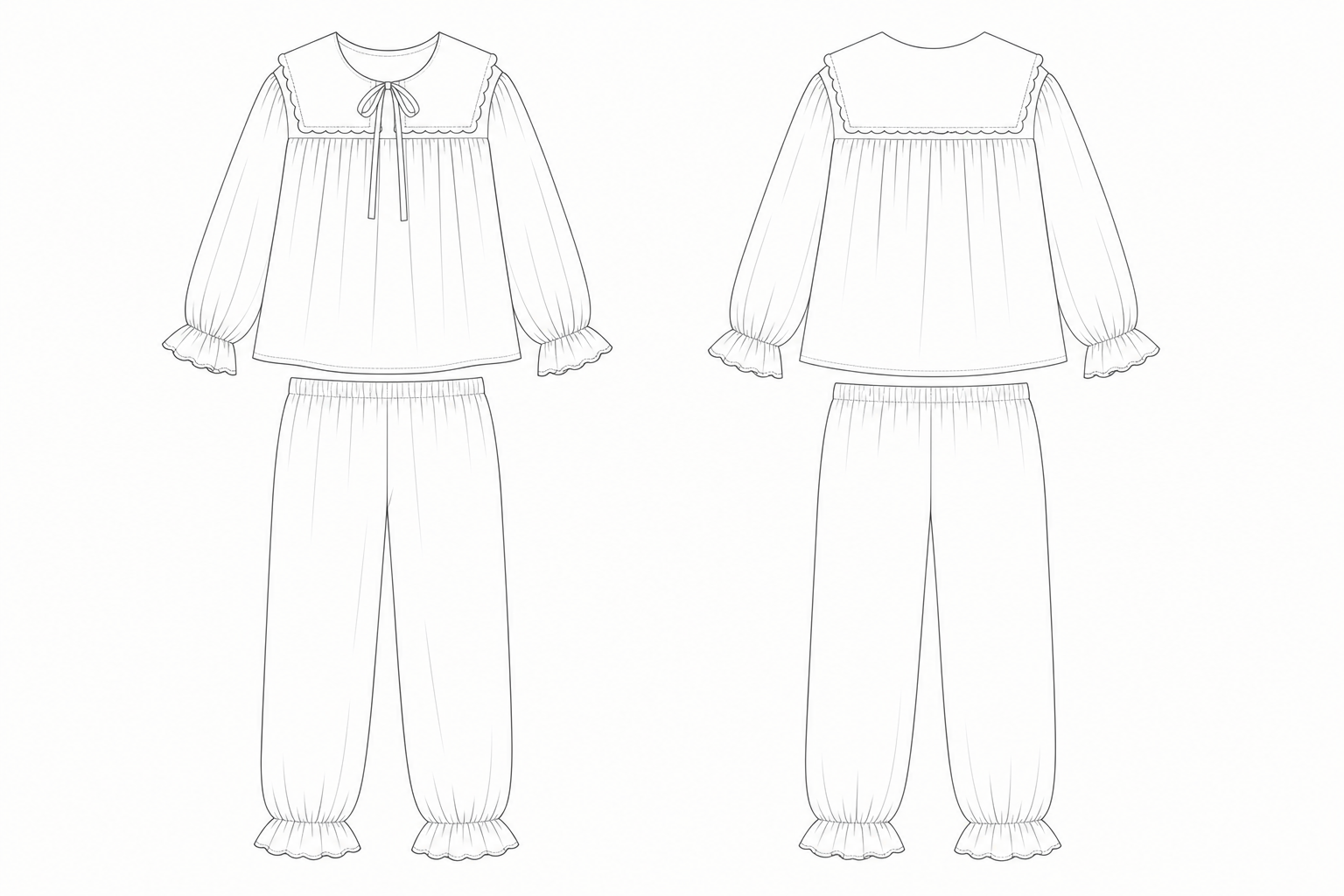 526 Set Sewing Pattern front and back technical drawing