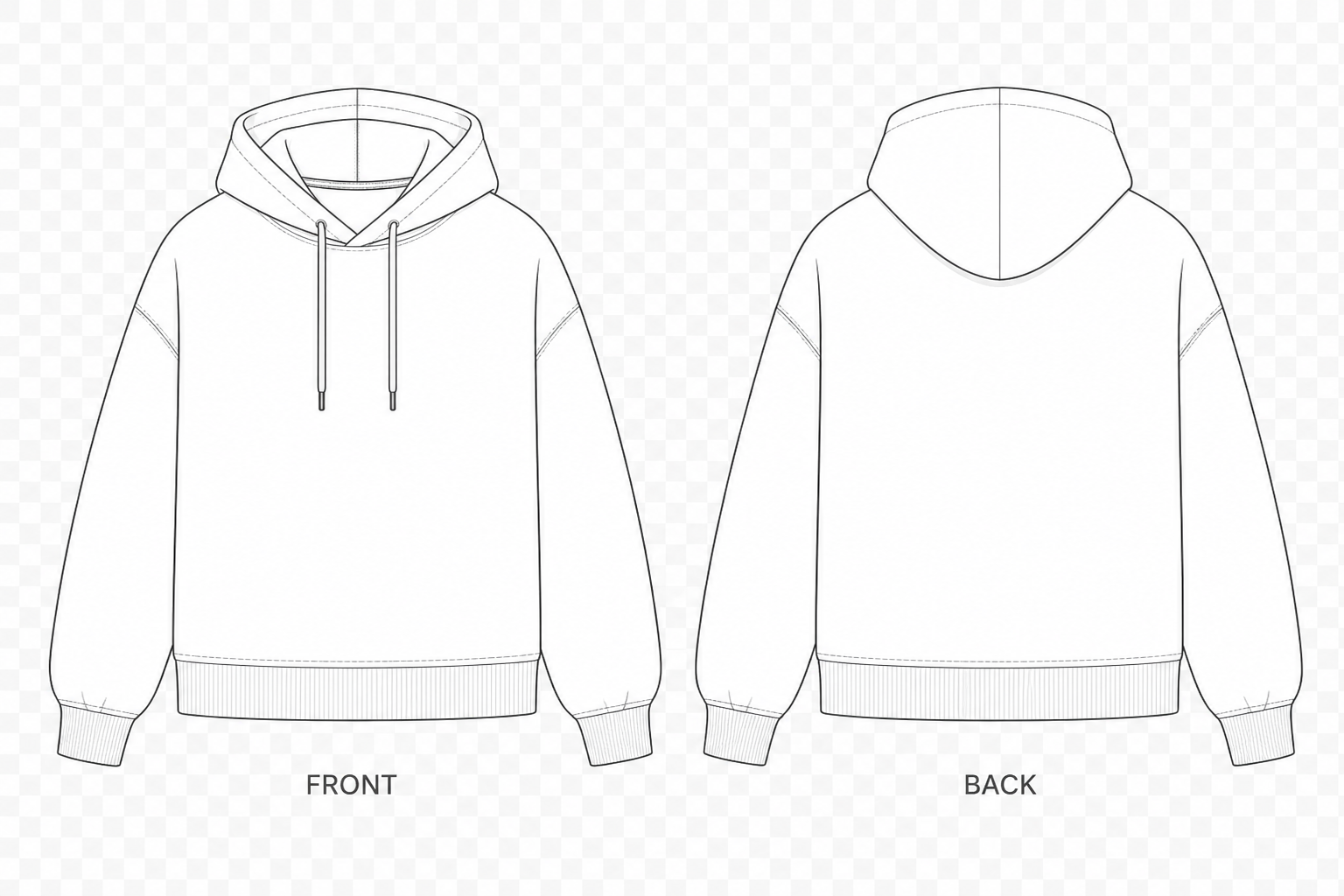 553 Sweatshirt Sewing Pattern | Women's Relaxed Hooded Sweatshirt front and back technical drawing
