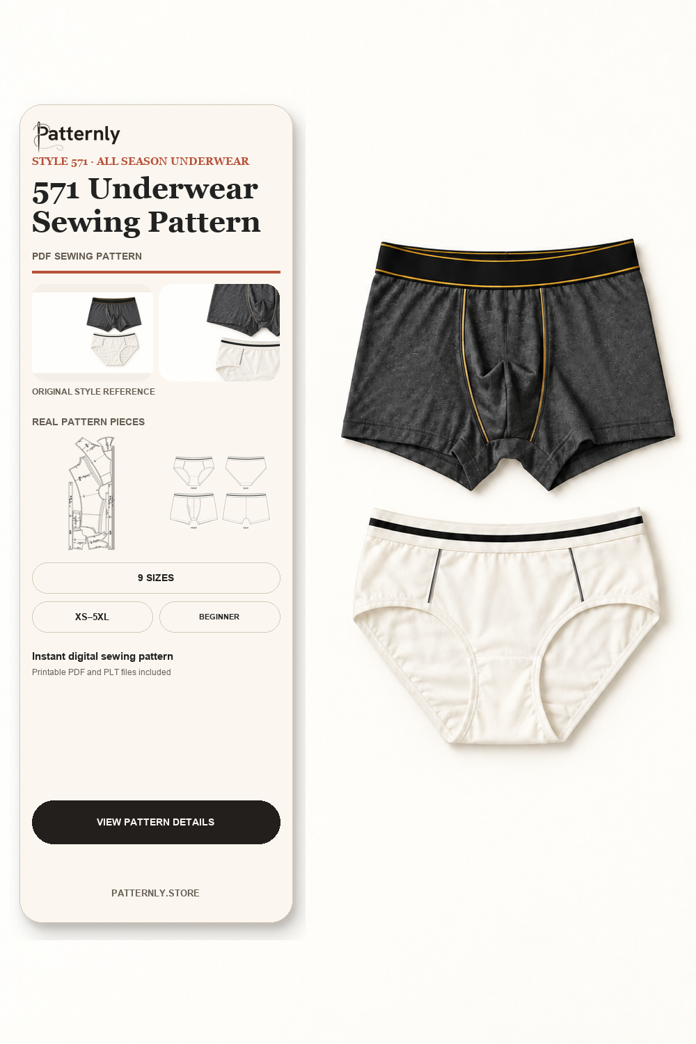 Briefs and Boxer Briefs Sewing Pattern 571 cover