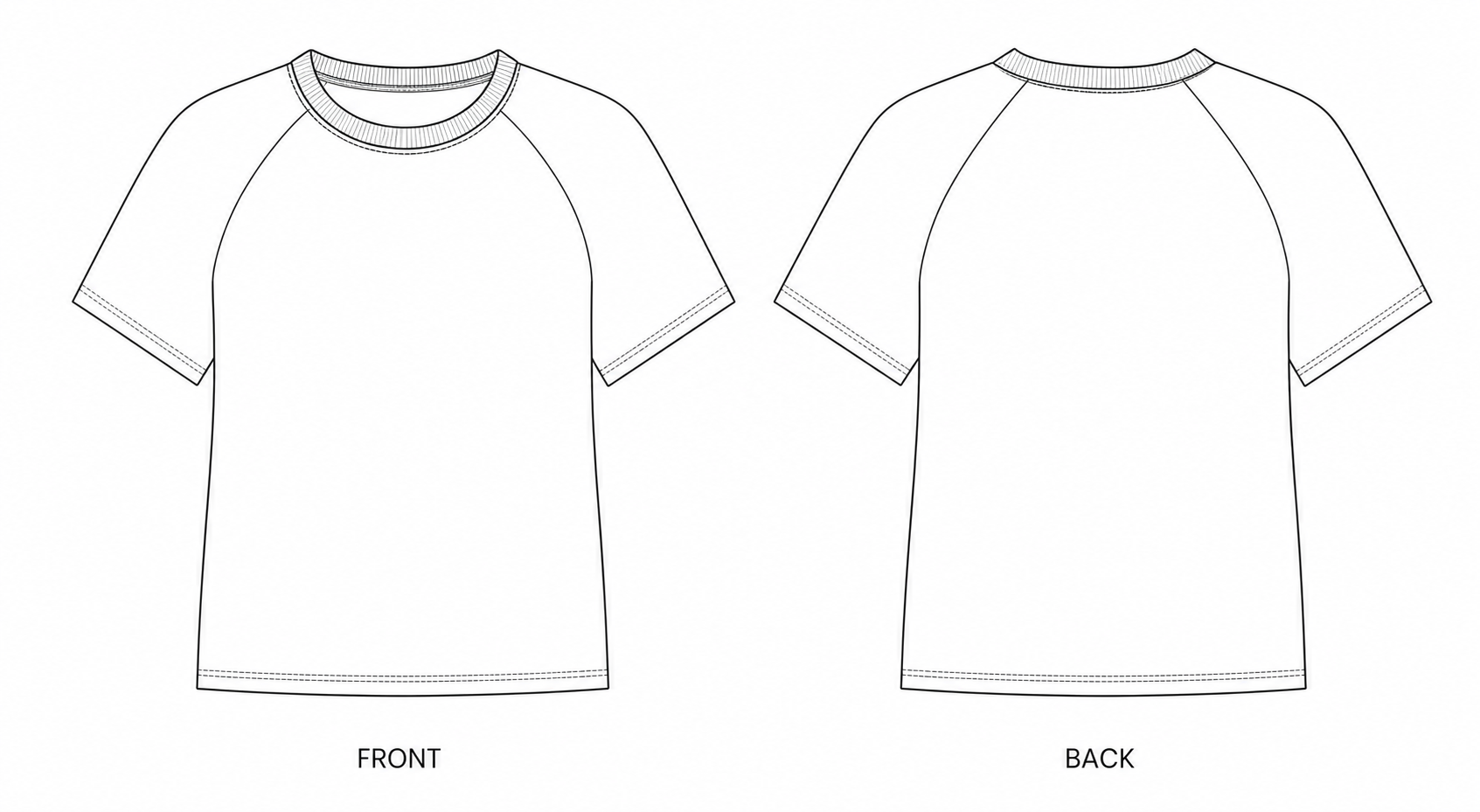 576 T-shirt Sewing Pattern | Women's Raglan T-shirt front and back technical drawing