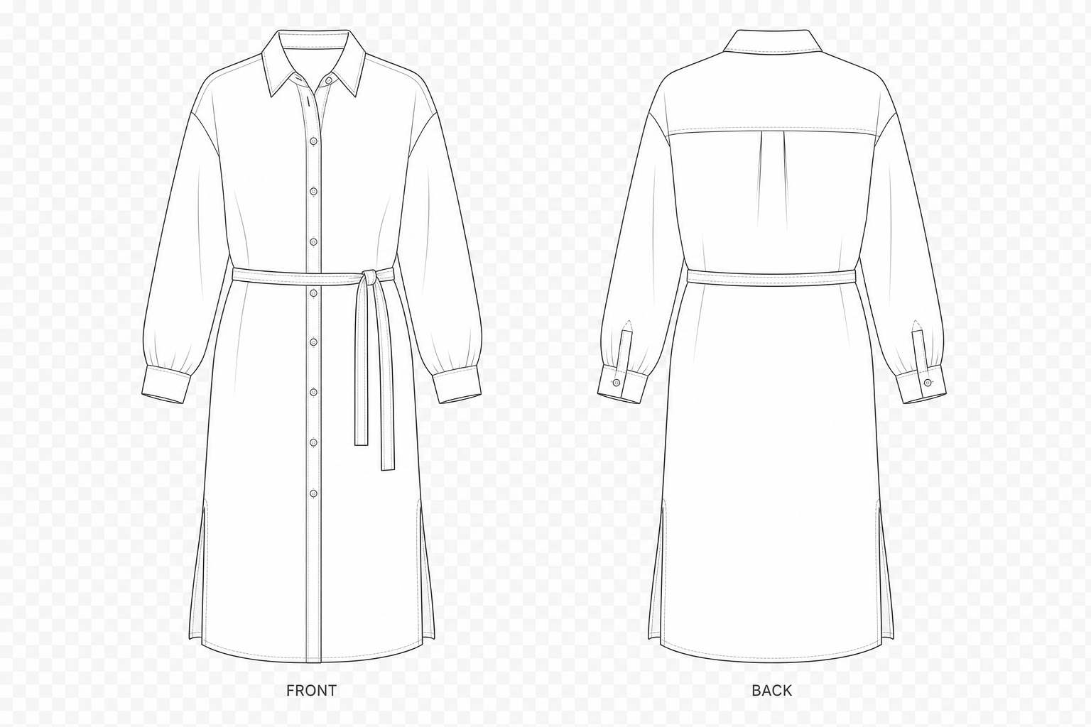 584 Dress Sewing Pattern front and back technical drawing