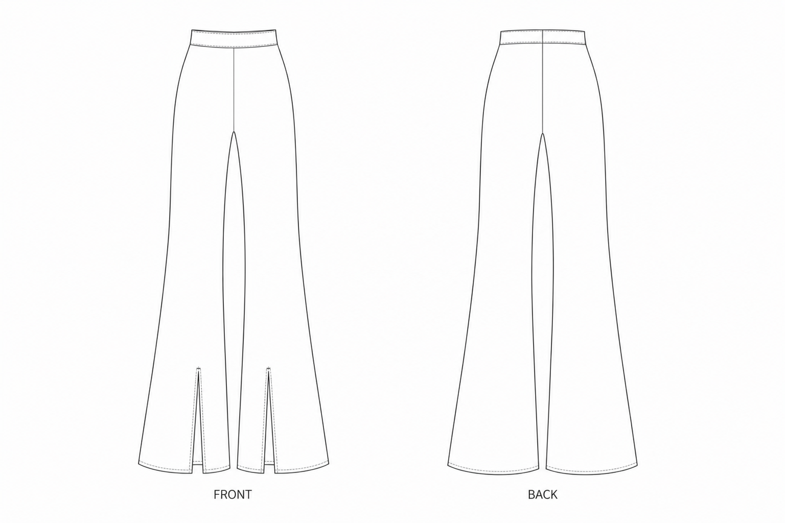 611 Pants Sewing Pattern front and back technical drawing