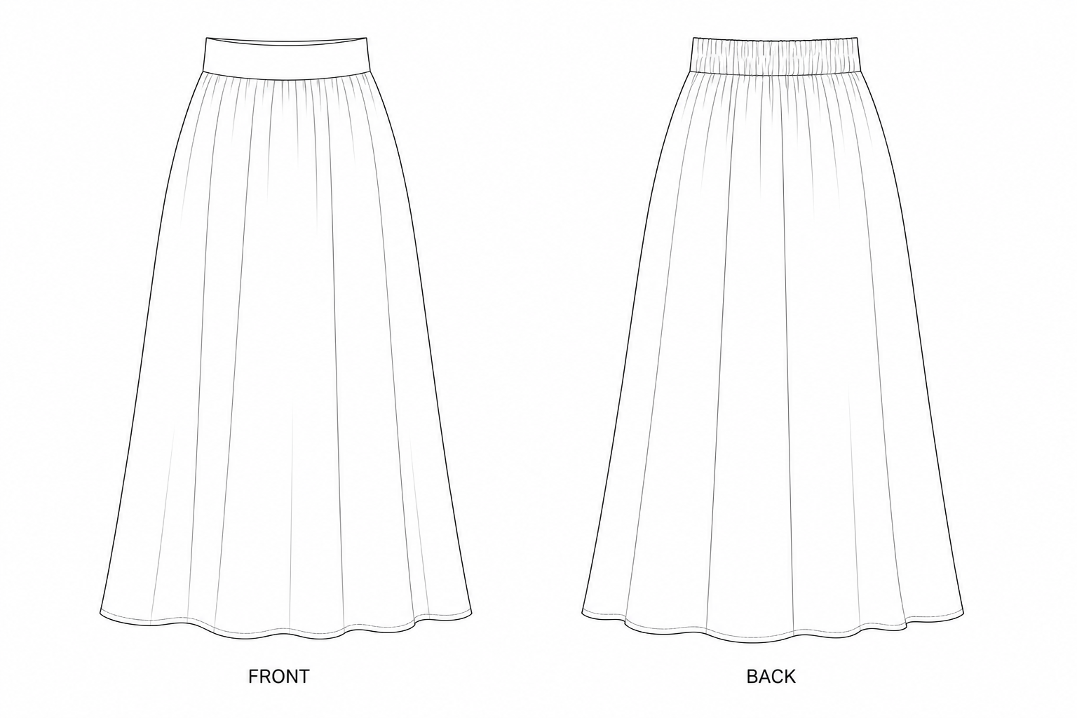 646 Skirt Sewing Pattern front and back technical drawing