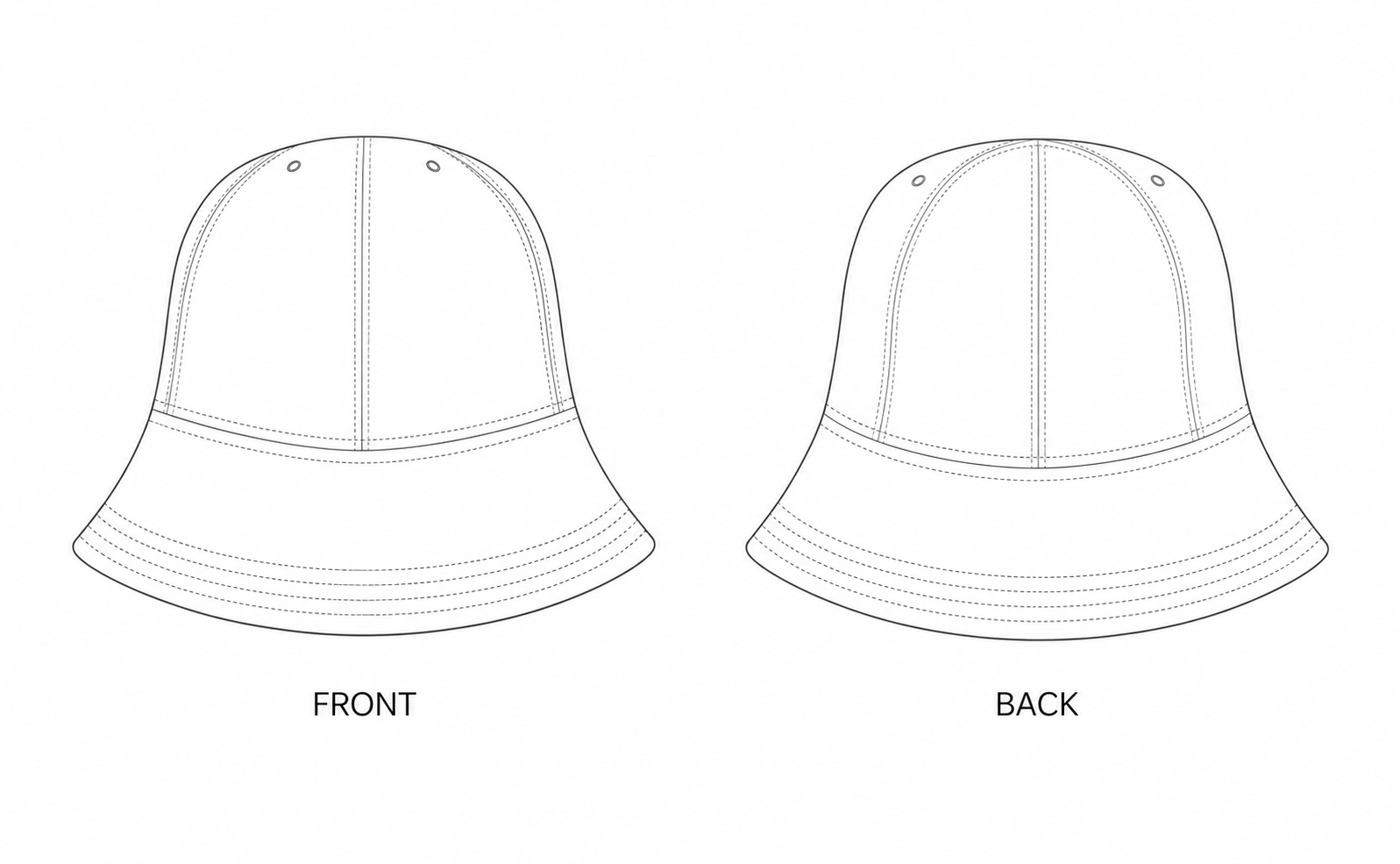 662 Accessories Sewing Pattern | Soft Suede Bucket Hat front and back technical drawing