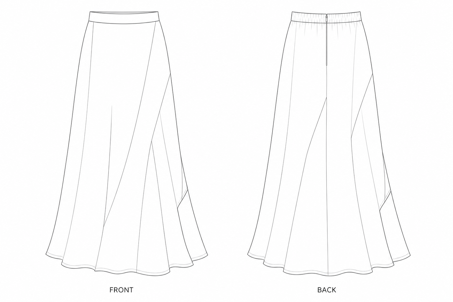 686 Skirt Sewing Pattern front and back technical drawing