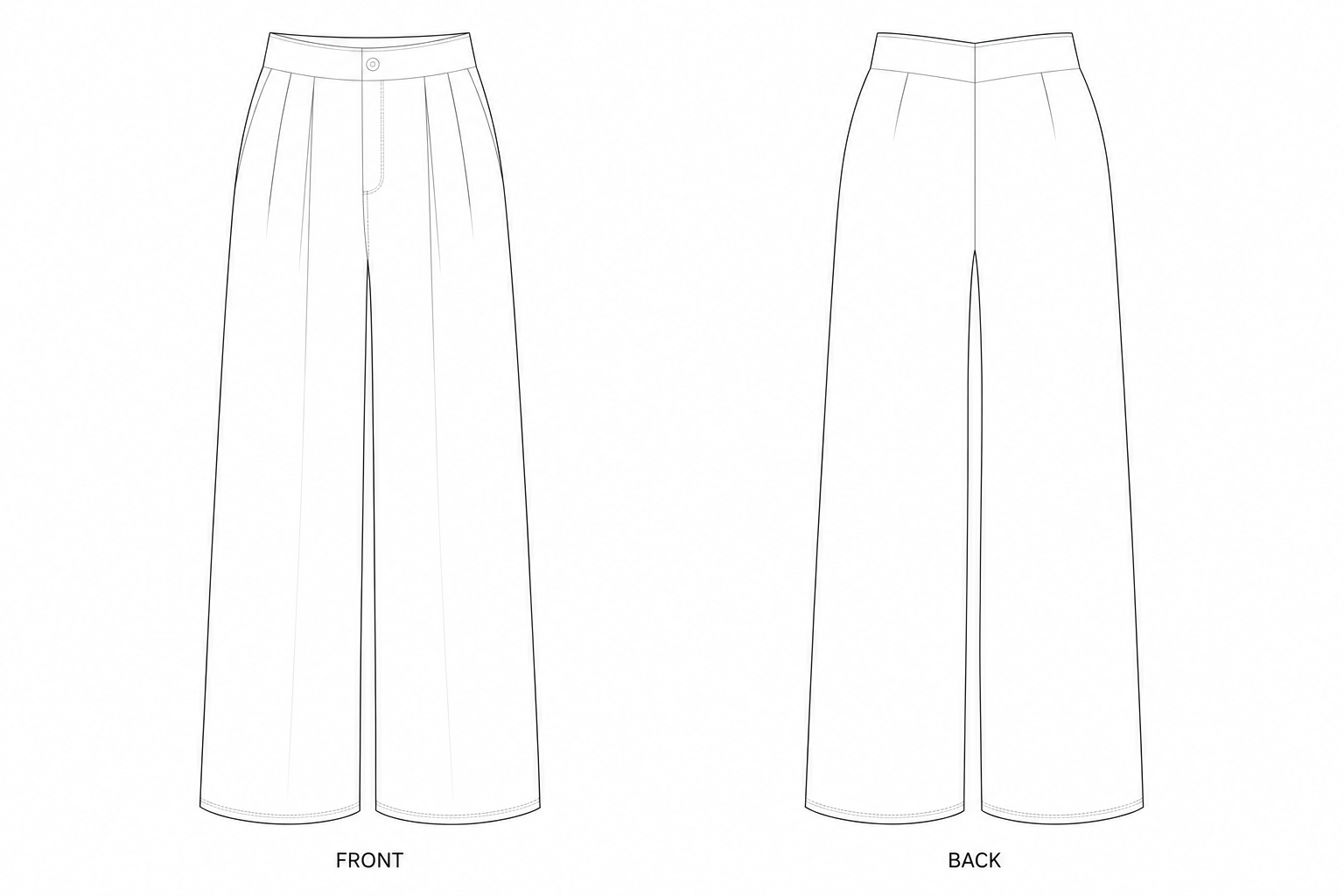 738 Korean Wide-Leg Pants Sewing Pattern front and back technical drawing