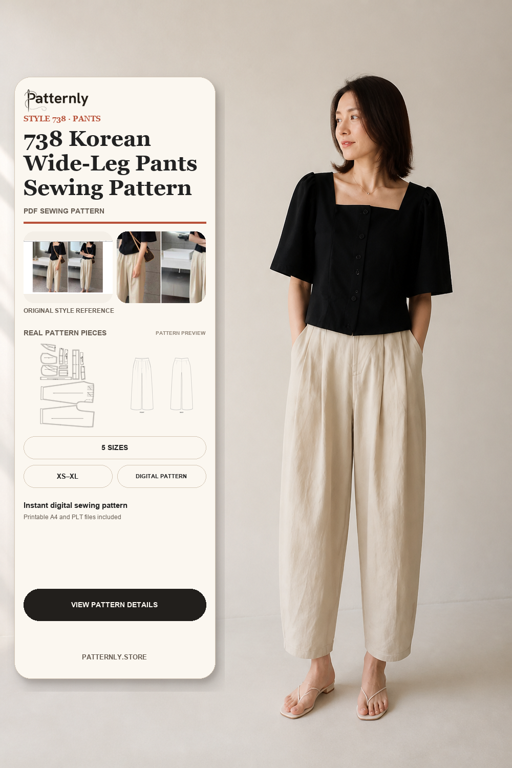 738 Korean Wide-Leg Pants Sewing Pattern cover