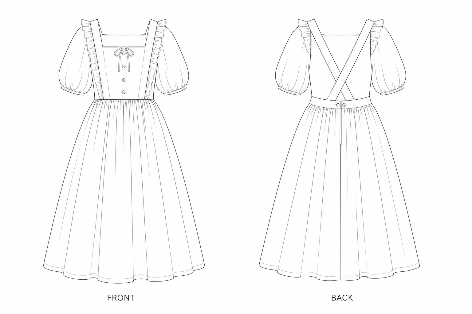 759 Dress Sewing Pattern front and back technical drawing