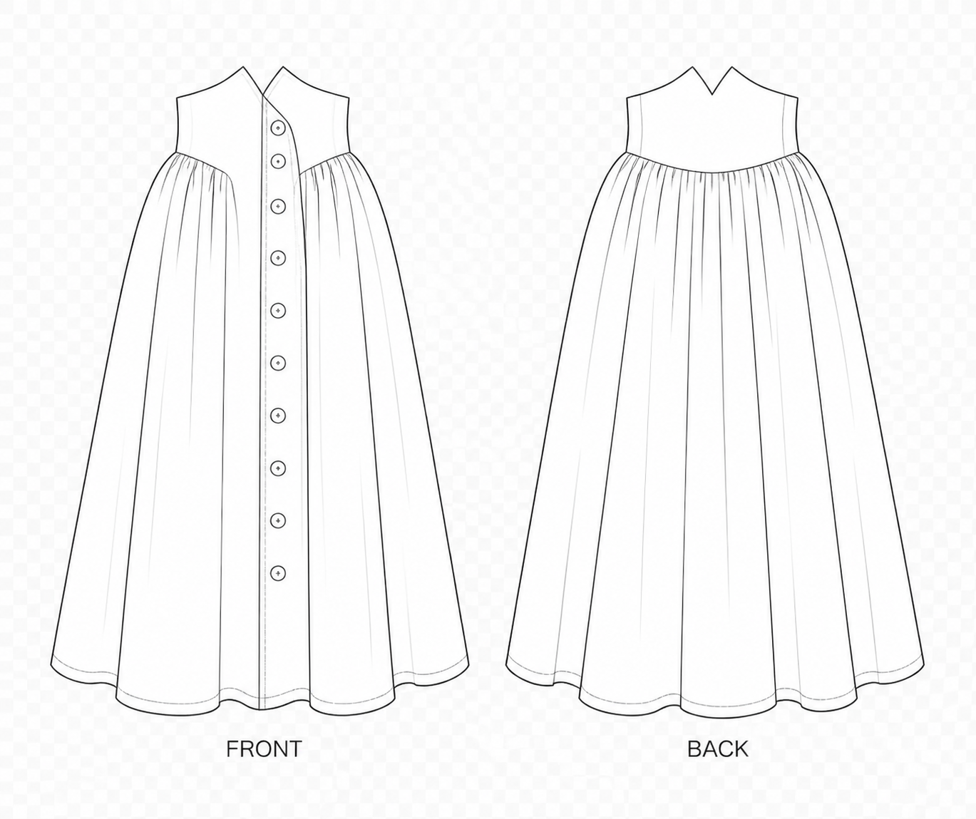 764 Skirt Sewing Pattern front and back technical drawing