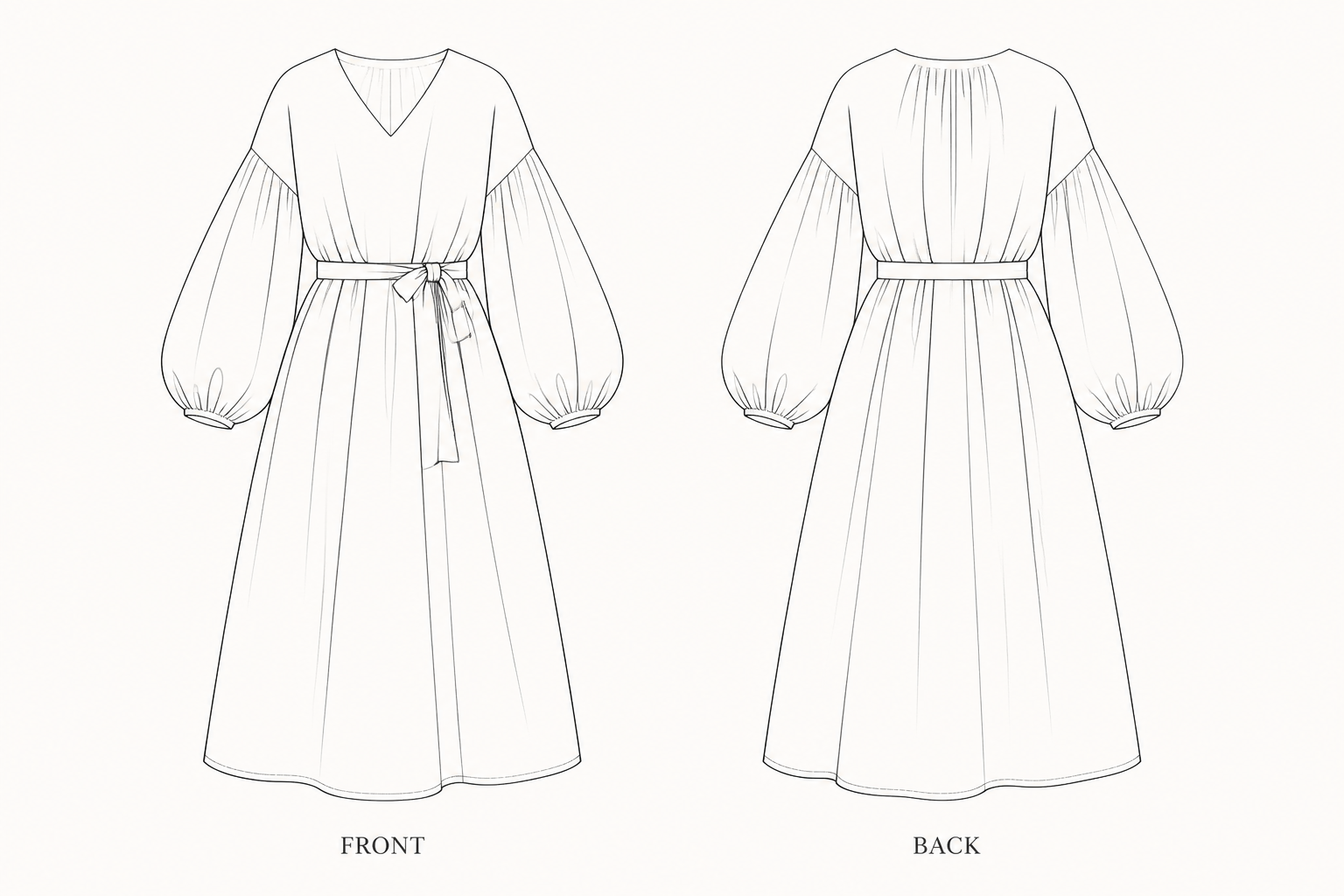 775 Dress Sewing Pattern front and back technical drawing