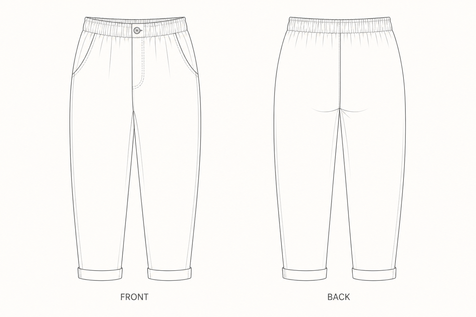 799 Pants Sewing Pattern front and back technical drawing
