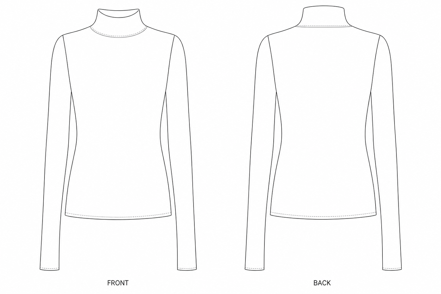 817 Sewing Pattern | Women's Fitted Mock Neck Jersey Top front and back technical drawing