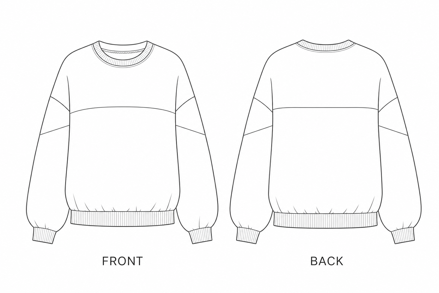 827 Sweatshirt Sewing Pattern | Women's Color Block Sweatshirt front and back technical drawing