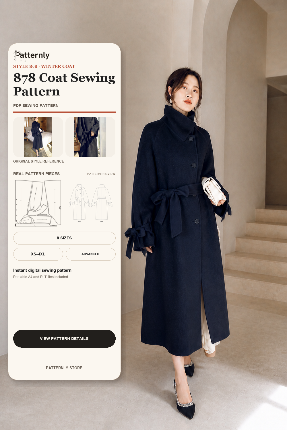 Oversized Lapel Double-Faced Coat Sewing Pattern 878 cover