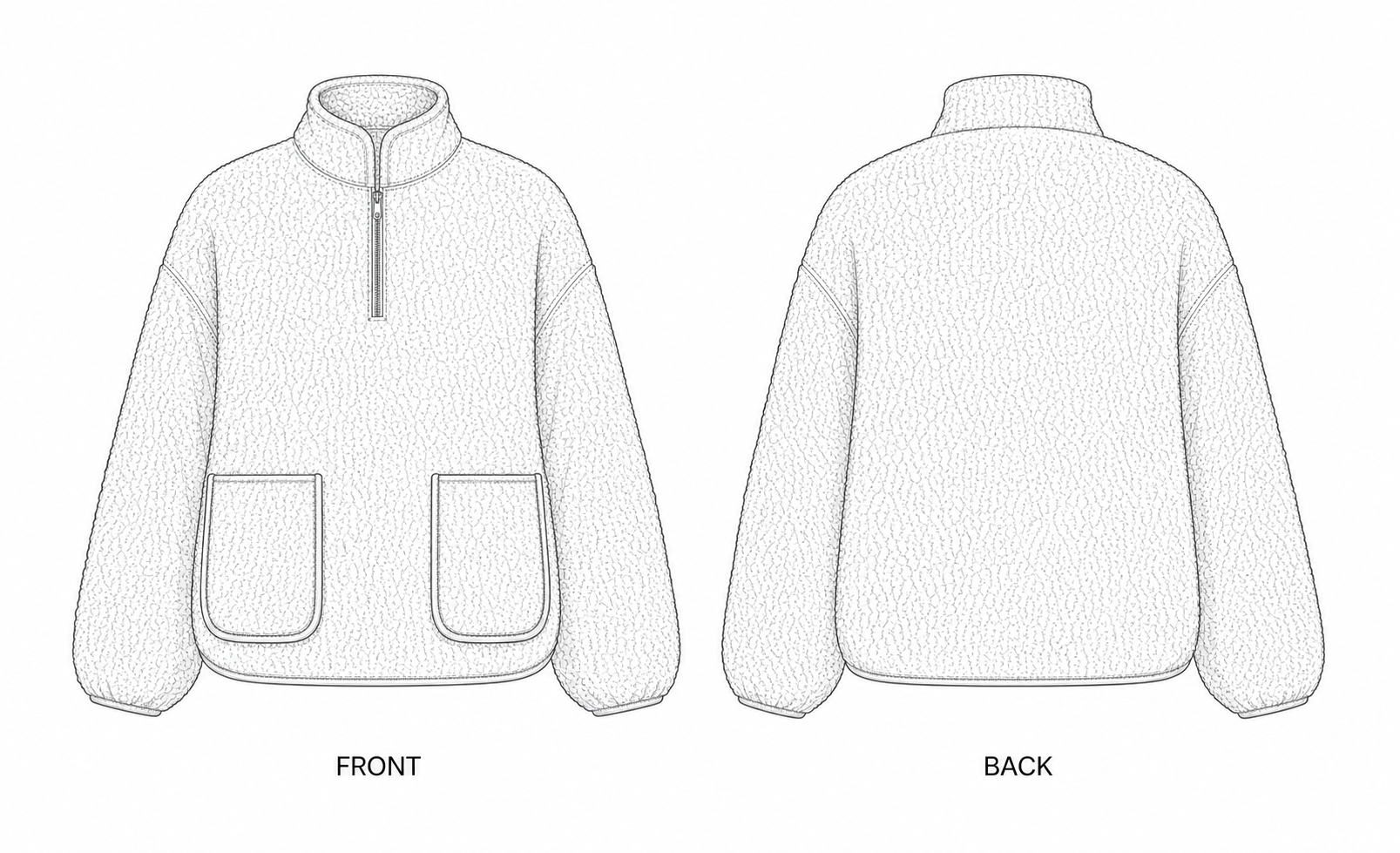 896 Sweatshirt Sewing Pattern | Women's Sherpa Pullover front and back technical drawing