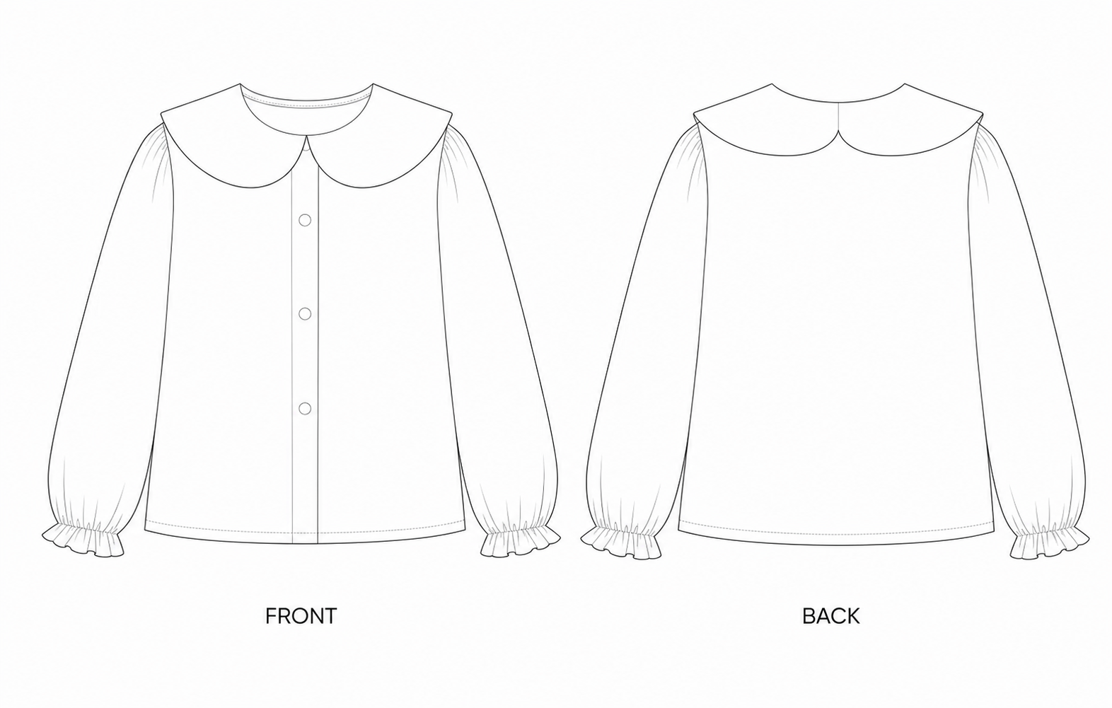 8AAAE5 Shirt Sewing Pattern front and back technical drawing