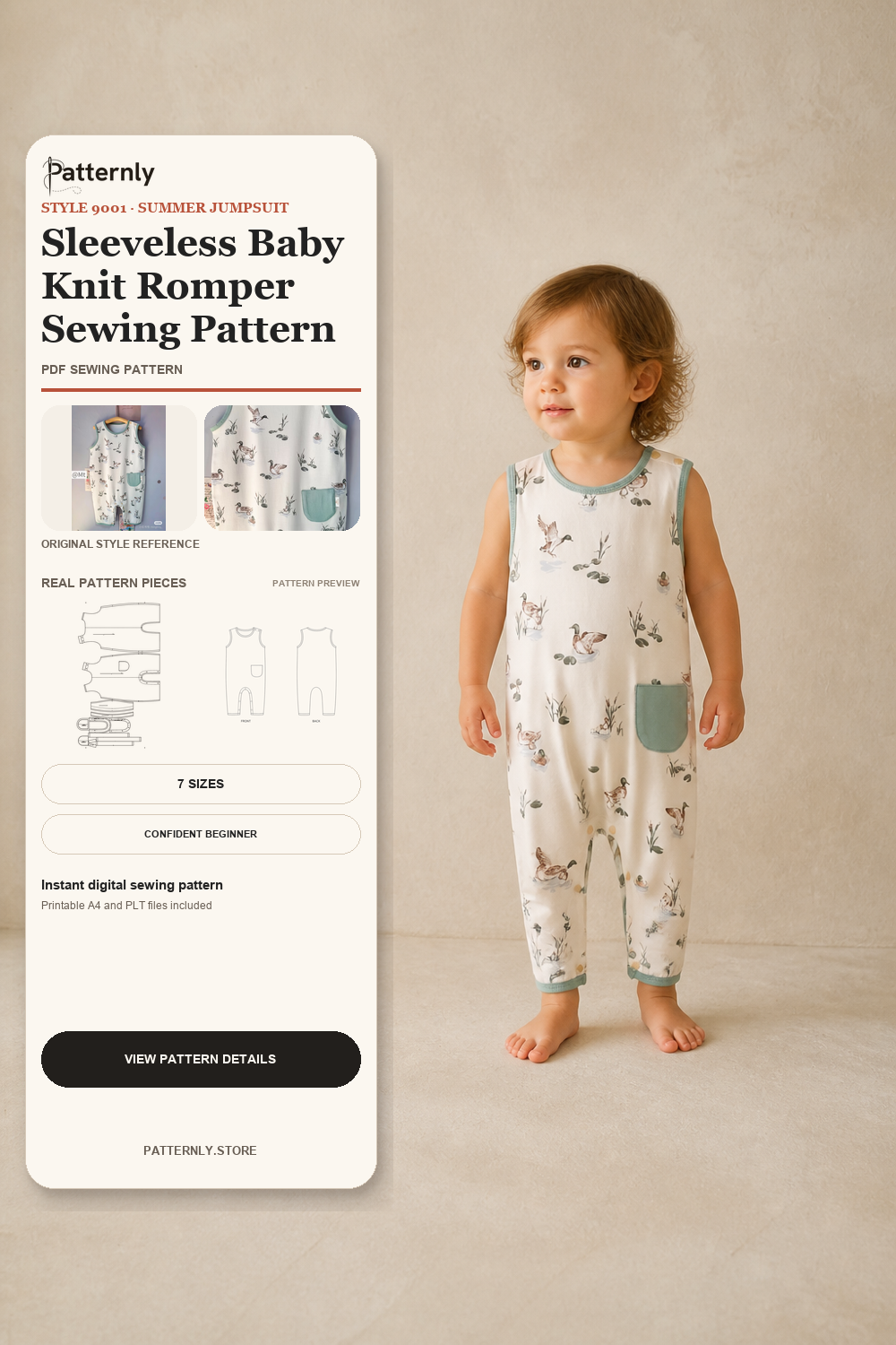 Sleeveless Baby Knit Romper Sewing Pattern 9001 cover