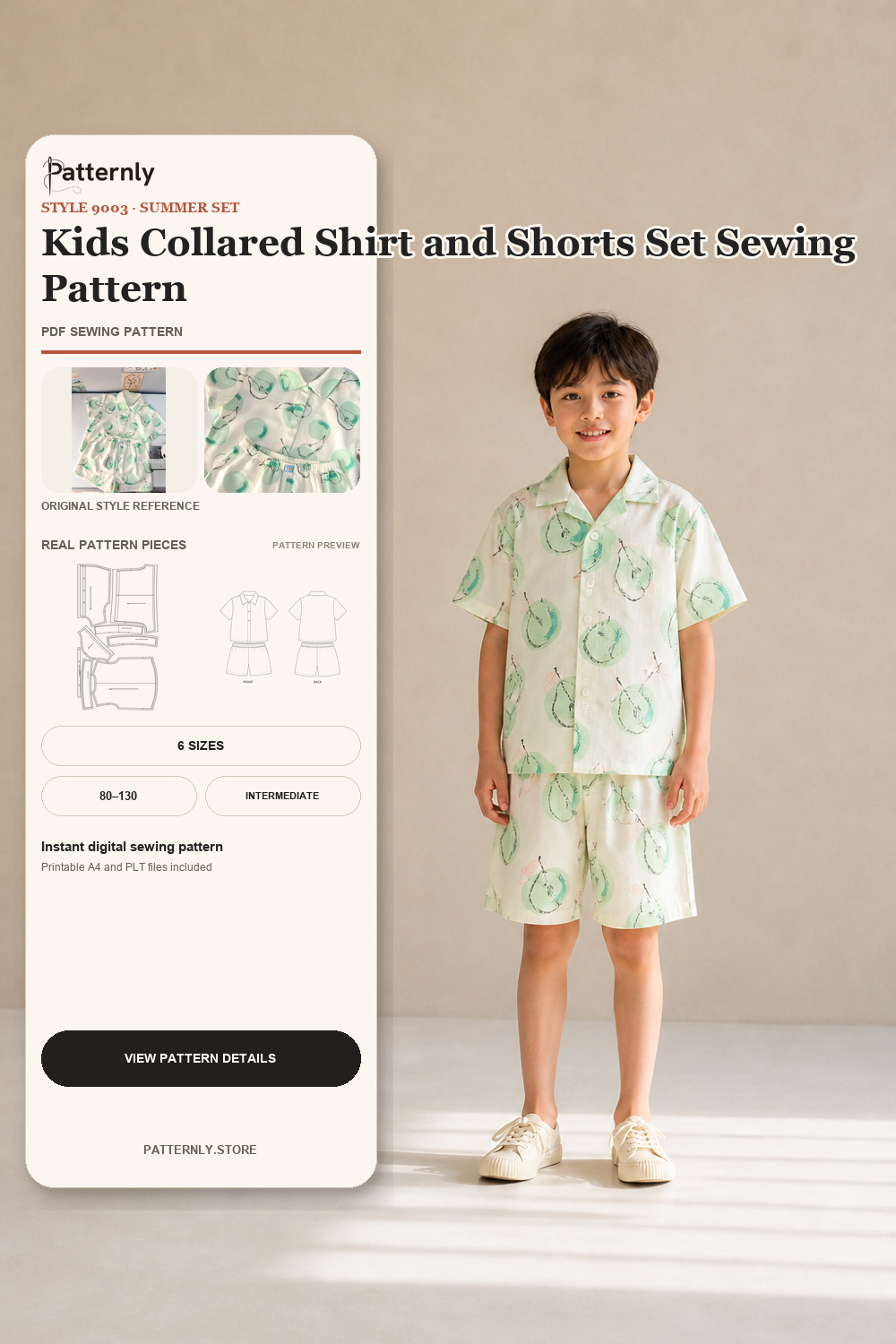 Kids Collared Shirt and Shorts Set Sewing Pattern 9003 cover