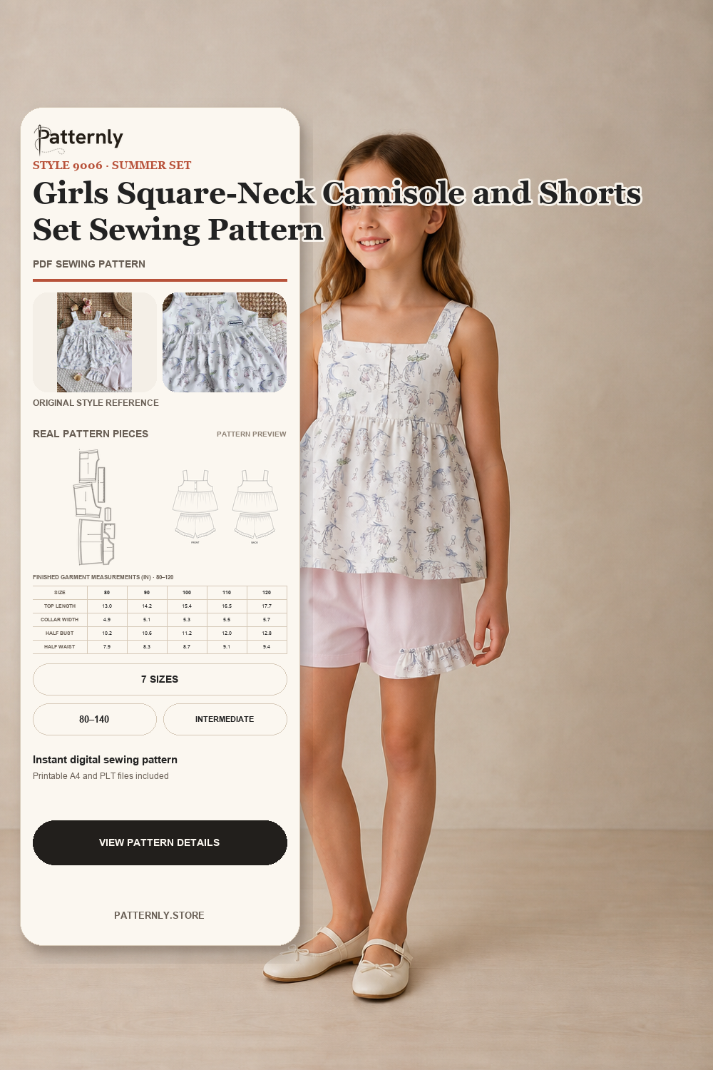 Girls' Square-Neck Camisole and Shorts Sewing Pattern 9006 cover