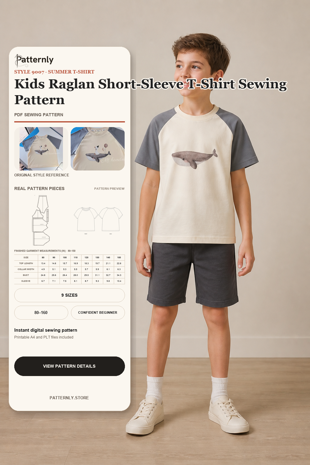 Kids Raglan Short-Sleeve T-Shirt Sewing Pattern 9007 cover