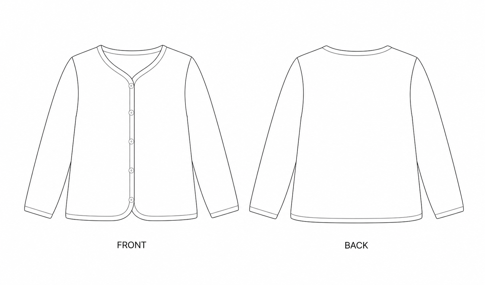 Kids Bound-Edge Cardigan Sewing Pattern front and back technical drawing