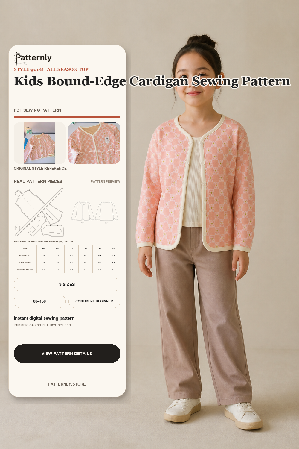 Kids' Bound-Edge Cardigan Sewing Pattern 9008 cover