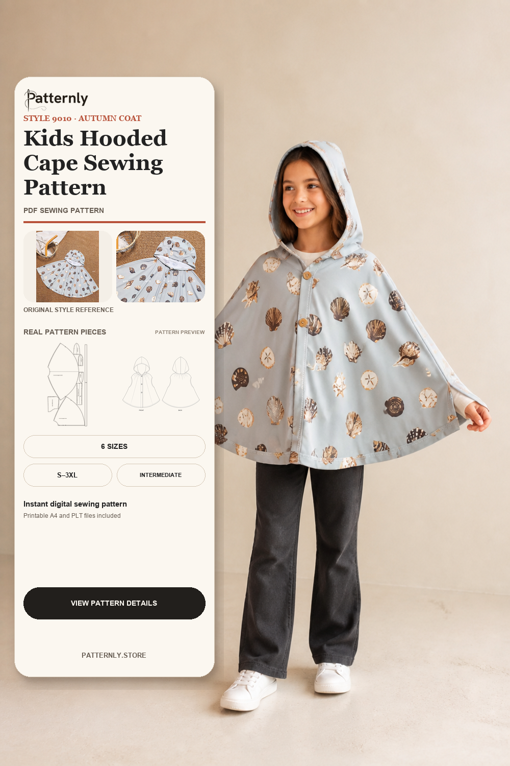 Kids Hooded Cape Sewing Pattern 9010 cover