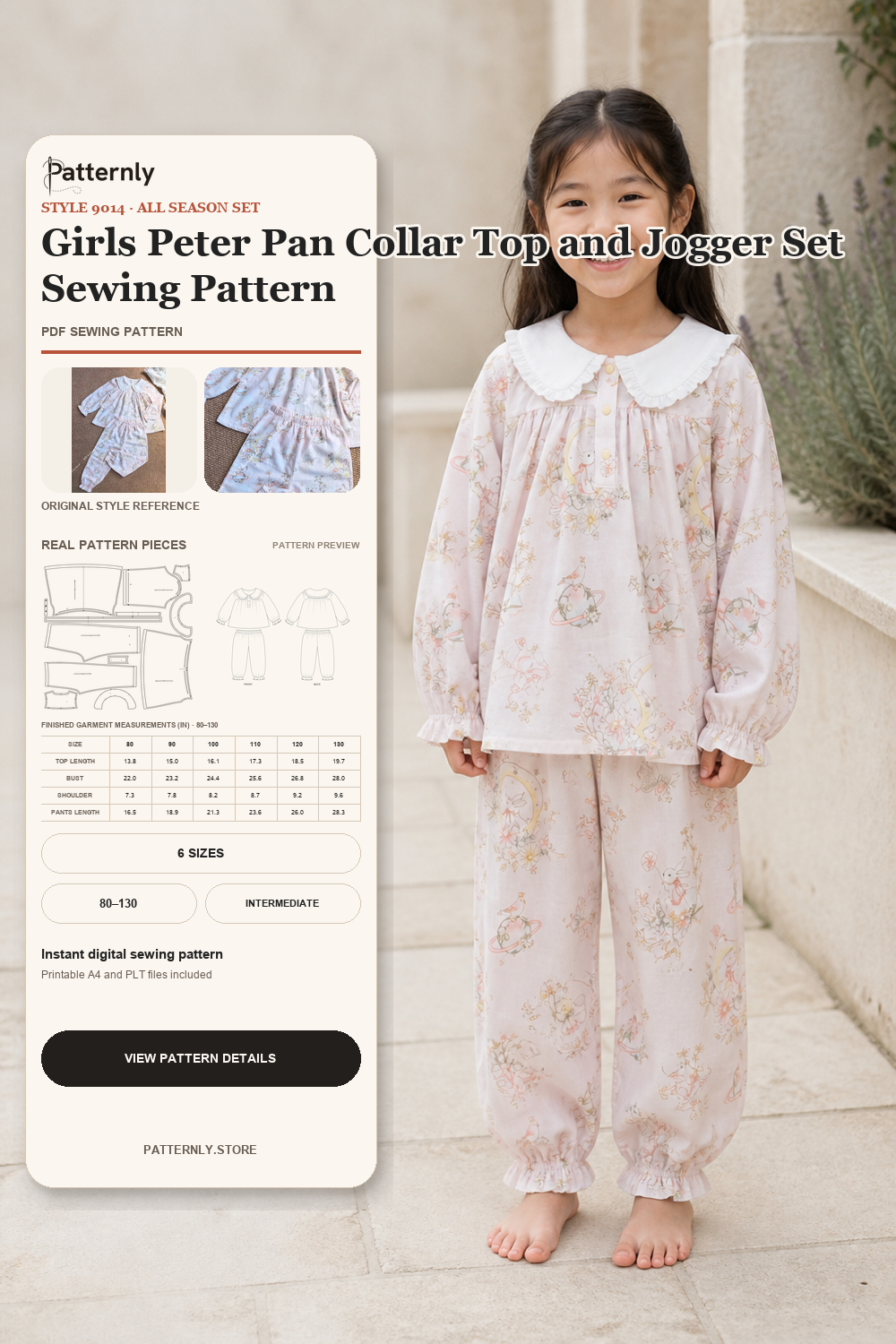 Girls' Peter Pan Collar Top and Joggers Sewing Pattern 9014 cover