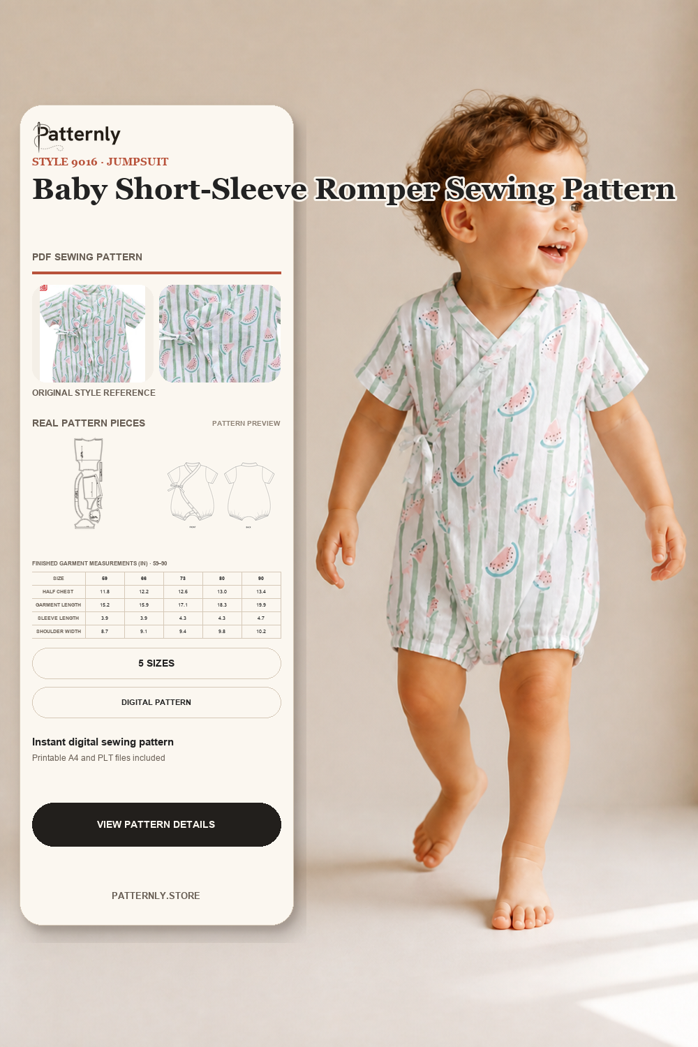 Baby Short-Sleeve Romper Sewing Pattern 9016 cover