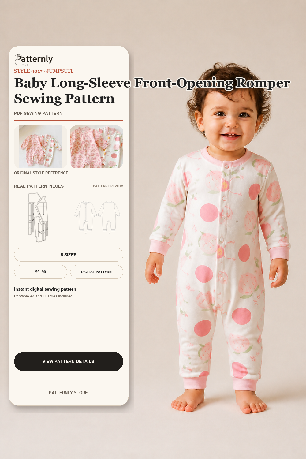 Baby Long-Sleeve Front-Opening Romper Sewing Pattern 9017 cover