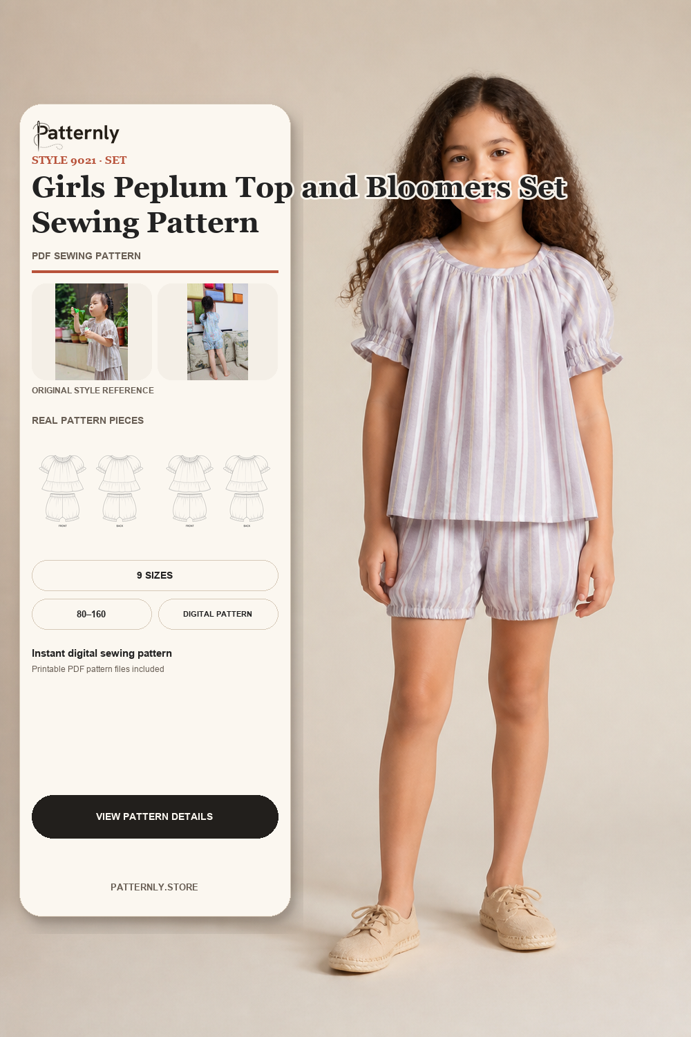 Girls Peplum Top and Bloomers Set Sewing Pattern 9021 cover