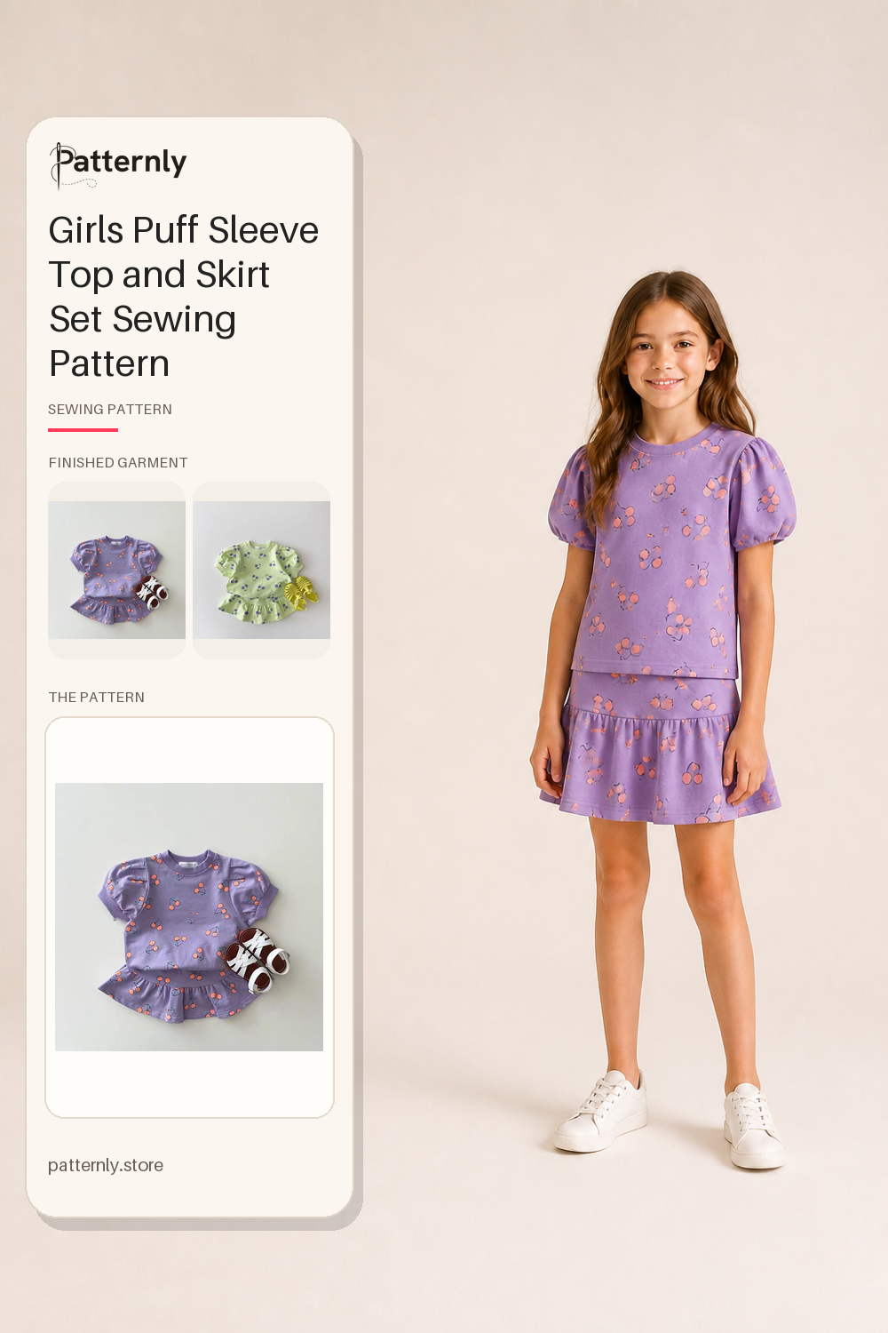 Girls Puff Sleeve Top and Skirt Set Sewing Pattern 9022 cover