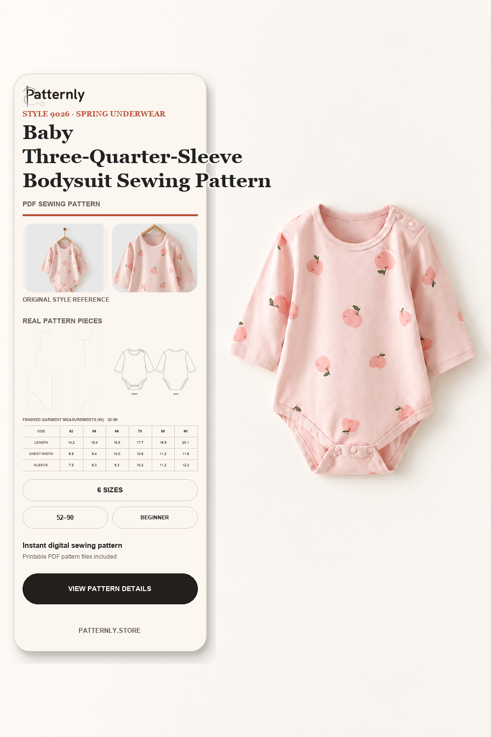 Baby Three-Quarter-Sleeve Bodysuit Sewing Pattern 9026 cover