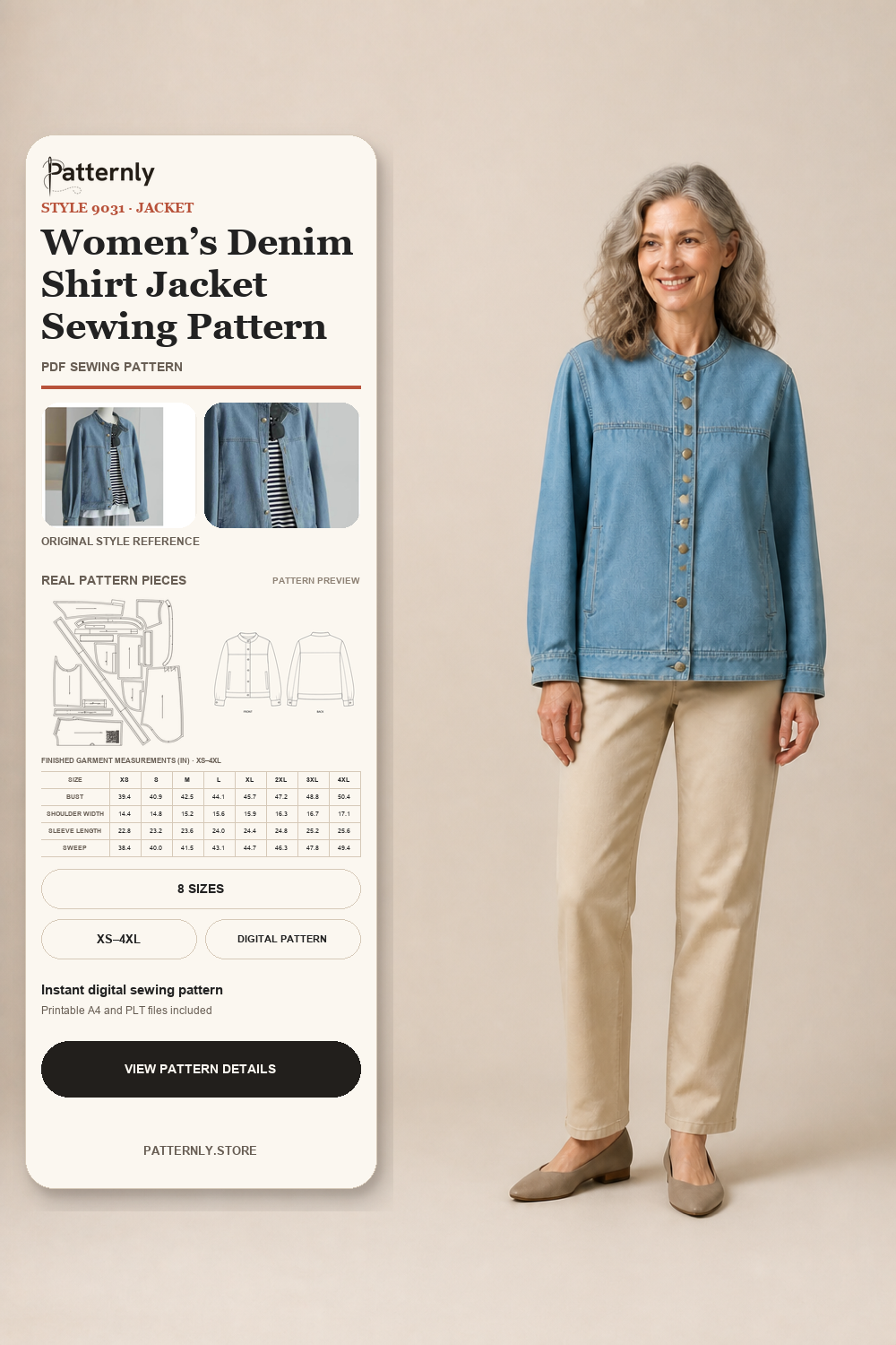Women’s Denim Shirt Jacket Sewing Pattern 9031 cover