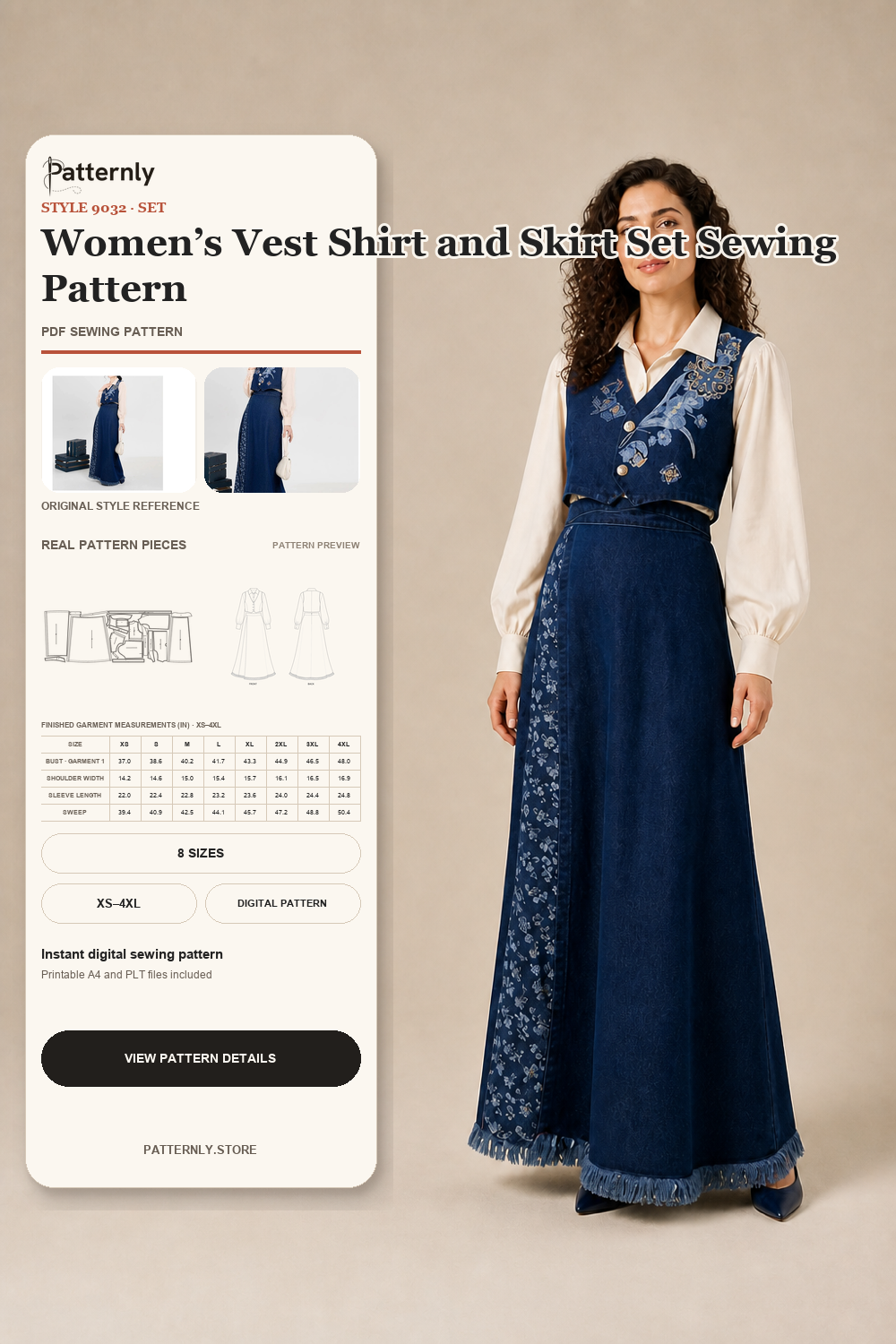 Women’s Vest Shirt and Skirt Set Sewing Pattern 9032 cover