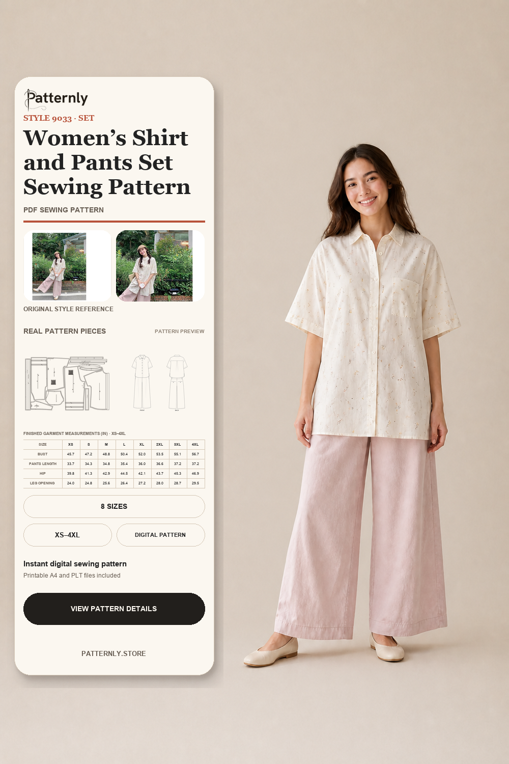 Women’s Shirt and Pants Set Sewing Pattern 9033 cover